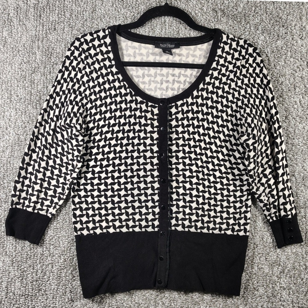 White House Black Market Cardigan Black Polka Dot Mod Office Women Medium